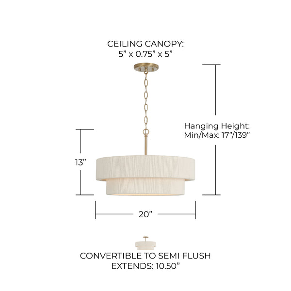 Bryn 20" Four Light Pendant, Matte Brass