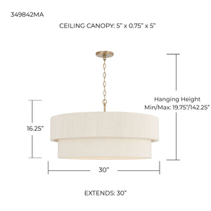 Bryn 30" Four Light Pendant, Matte Brass