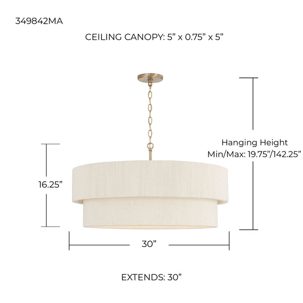 Bryn 30" Four Light Pendant, Matte Brass