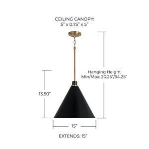 Collyn 15" Two Light Vanity, Aged Brass and Black