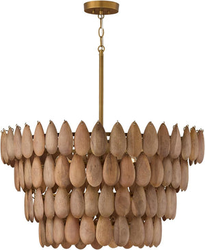 Kairox 29" Four Light Pendant, Light Wood and Patinaed Brass