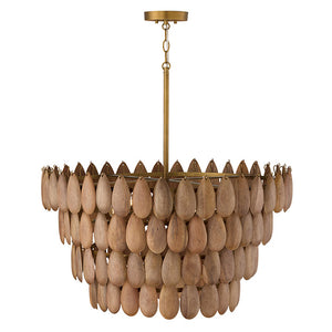 Kairox 29" Four Light Pendant, Light Wood and Patinaed Brass