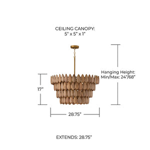 Kairox 29" Four Light Pendant, Light Wood and Patinaed Brass