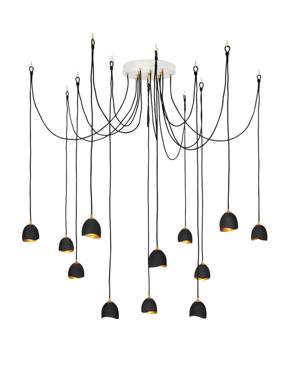 Nula 18" Twelve Lights Large Multi Tier Pendant, Shell Black