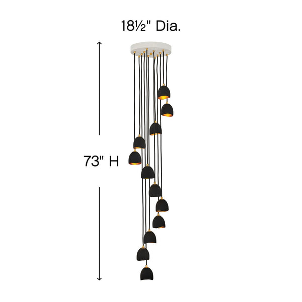 Nula 18" Twelve Lights Large Multi Tier Pendant, Shell Black