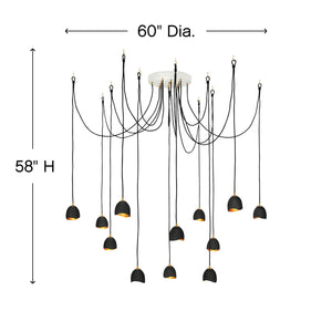 Nula 18" Twelve Lights Large Multi Tier Pendant, Shell Black