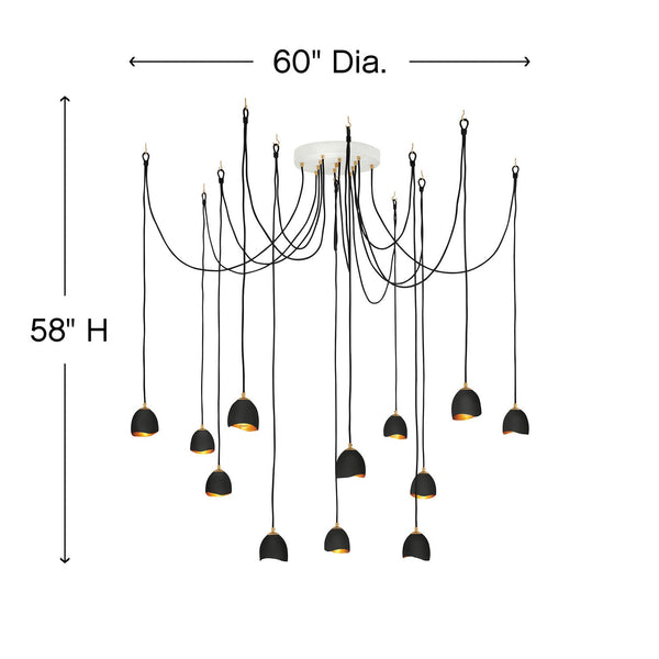 Nula 18" Twelve Lights Large Multi Tier Pendant, Shell Black