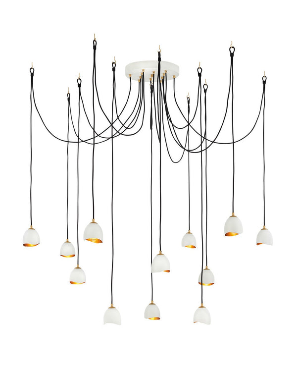 Nula 18" Twelve Lights Large Multi Tier Pendant, Shell White