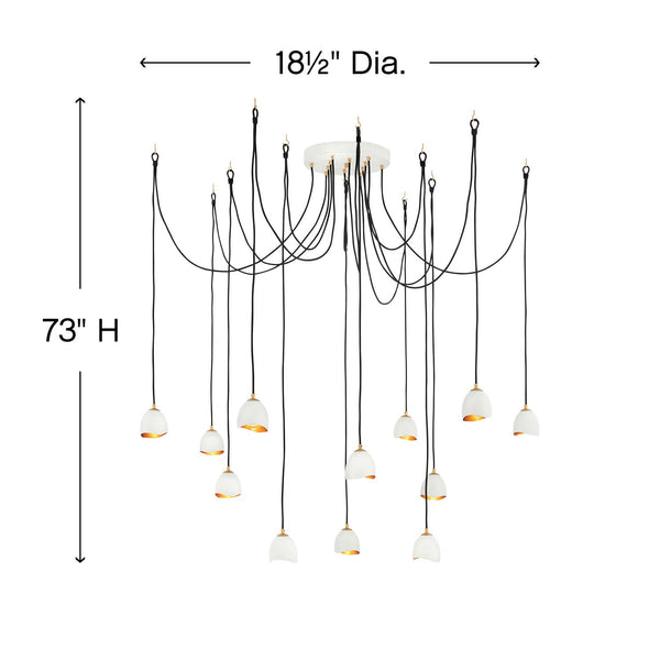 Nula 18" Twelve Lights Large Multi Tier Pendant, Shell White