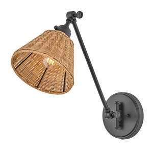 Relic 8" One Light Medium Swing Arm Sconce, Black / Light Natural Rattan Shade