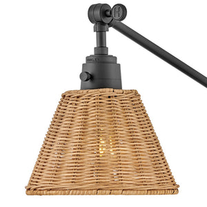 Relic 8" One Light Medium Swing Arm Sconce, Black / Light Natural Rattan Shade