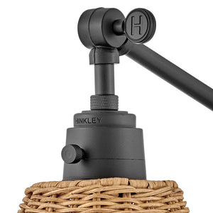 Relic 8" One Light Medium Swing Arm Sconce, Black / Light Natural Rattan Shade