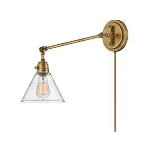 Relic 8" One Light Medium Swing Arm Sconce, Heritage Brass / Clear Glass