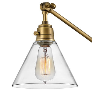 Relic 8" One Light Medium Swing Arm Sconce, Heritage Brass / Clear Glass