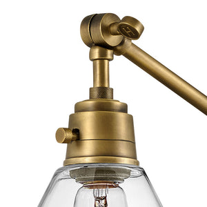 Relic 8" One Light Medium Swing Arm Sconce, Heritage Brass / Clear Glass
