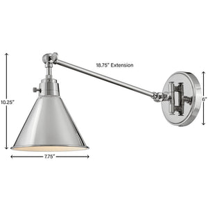 Relic 8" One Light Medium Swing Arm Sconce, Polished Nickel