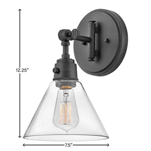 Relic 12" One Light Medium Swing Arm Sconce, Black / Clear Glass