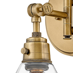 Relic 12" One Light Medium Swing Arm Sconce, Heritage Brass / Clear Glass