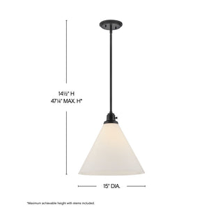 Relic 15" One Light Medium Pendant, Black / Cased Opal Glass