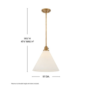 Relic 15" One Light Medium Pendant, Heritage Brass / Cased Opal Glass