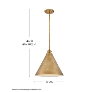 Relic 15" One Light Medium Pendant, Heritage Brass
