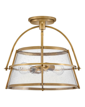 Flint 15" Two Lights Medium Semi-Flush Mount, Heritage Brass