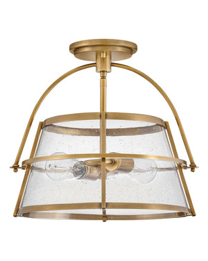 Flint 15" Two Lights Medium Semi-Flush Mount, Heritage Brass