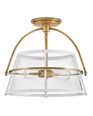 Flint 15" Two Lights Medium Semi-Flush Mount, Heritage Brass / Polished White