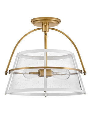 Flint 15" Two Lights Medium Semi-Flush Mount, Heritage Brass / Polished White