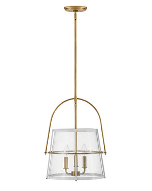 Flint 15" Three Lights Medium Pendant, Heritage Brass / Polished White