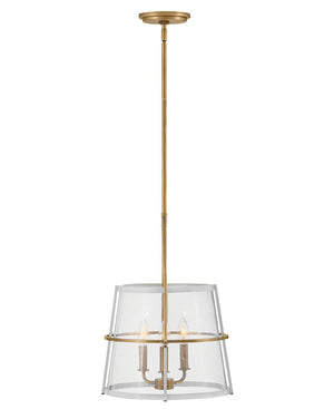 Flint 15" Three Lights Medium Pendant, Heritage Brass / Polished White