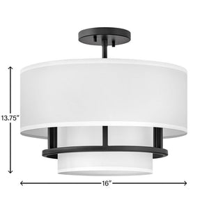 Motive 16" Three Lights Medium Semi-Flush Mount, Black