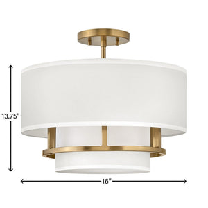 Motive 16" Three Lights Medium Semi-Flush Mount, Lacquered Brass