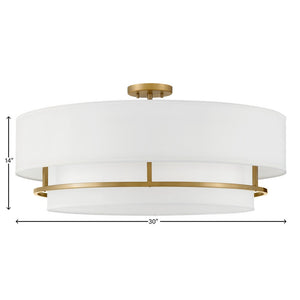 Motive 30" Four Lights Large Convertible Semi-Flush Mount, Lacquered Brass