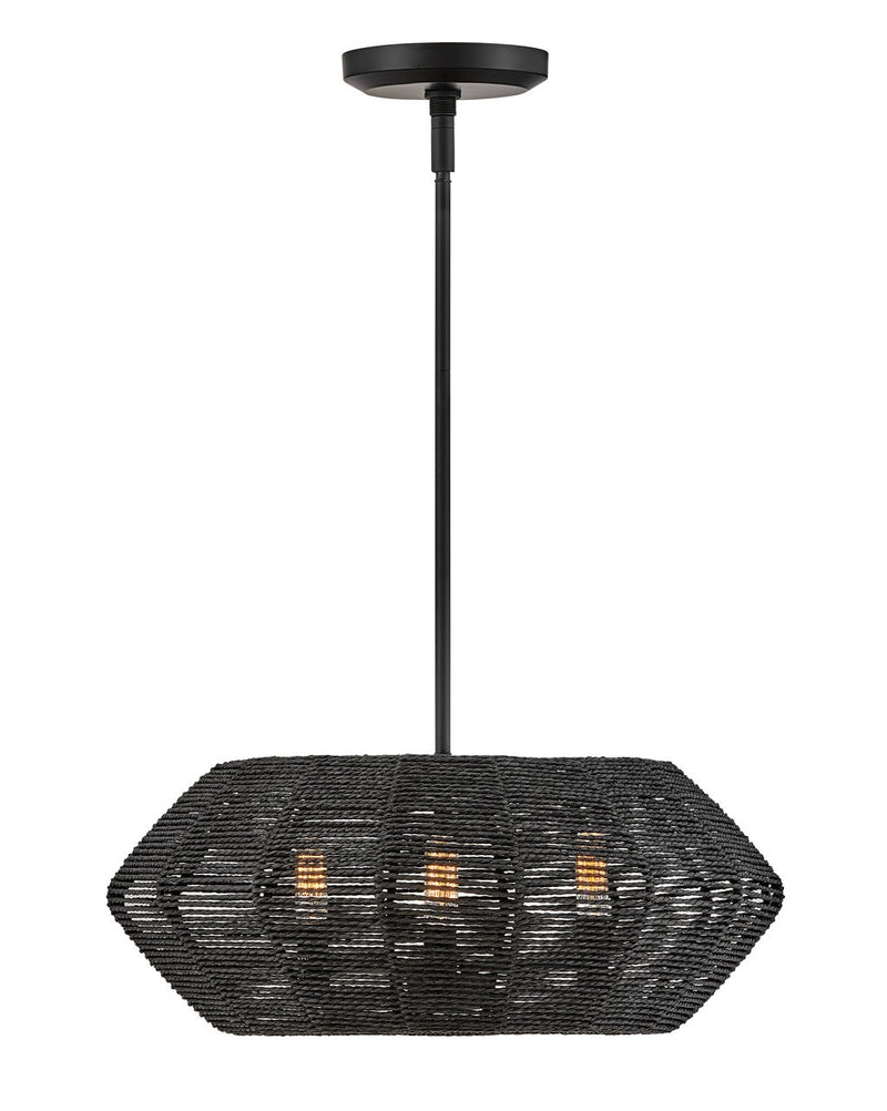 Luca 21" Three Lights Small Convertible Drum Chandelier, Black / Black Shade
