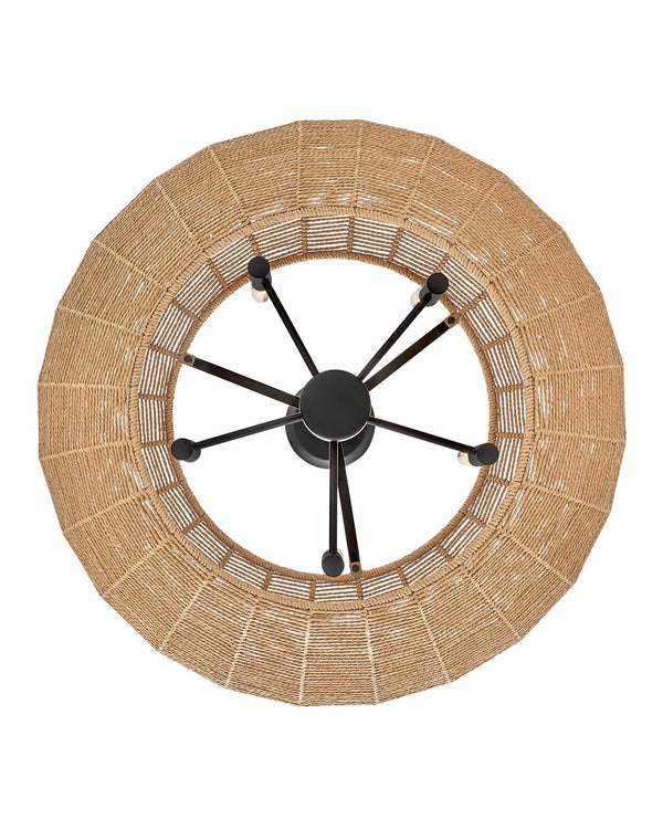 Luca 28" Five Lights Medium Convertible Drum Chandelier, Black / Camel Shade