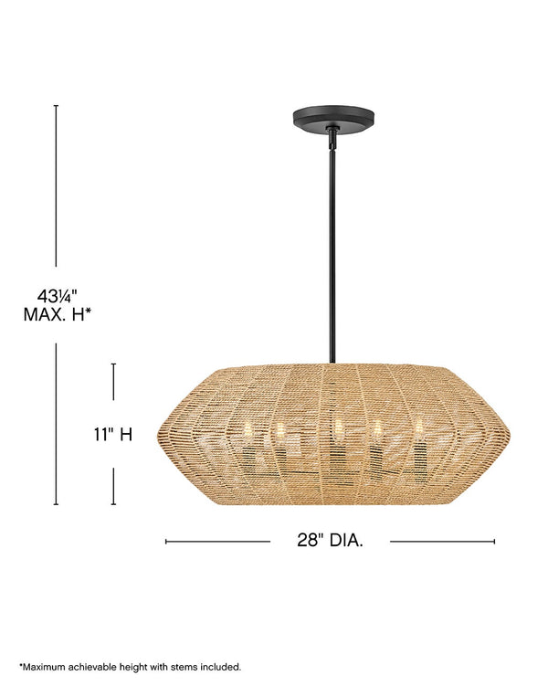 Luca 28" Five Lights Medium Convertible Drum Chandelier, Black / Camel Shade
