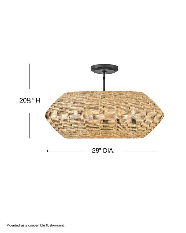 Luca 28" Five Lights Medium Convertible Drum Chandelier, Black / Camel Shade