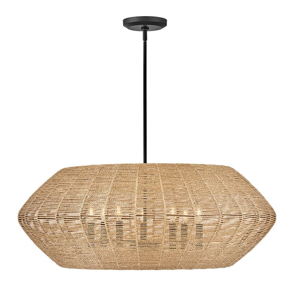 Luca 38" Seven Lights Large Convertible Drum Chandelier, Black / Camel Shade