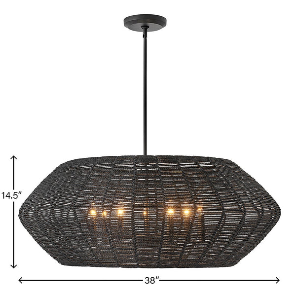 Luca 38" Seven Lights Large Convertible Drum Chandelier, Black / Black Shade