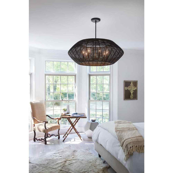 Luca 38" Seven Lights Large Convertible Drum Chandelier, Black / Black Shade