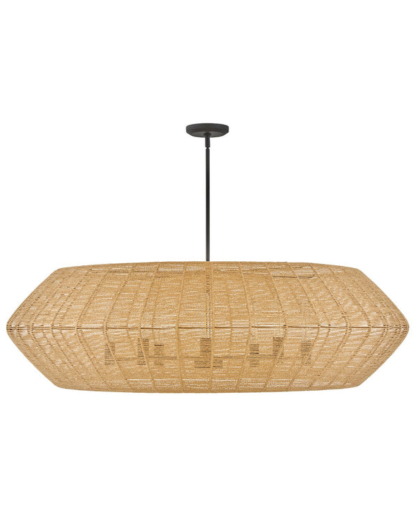 Luca 60" Eight Lights Extra Large Convertible Drum Chandelier, Black / Camel Shade