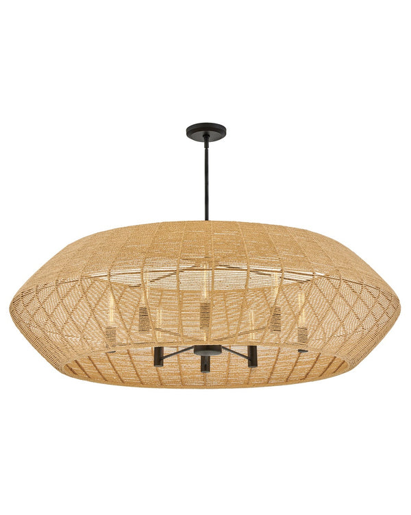 Luca 60" Eight Lights Extra Large Convertible Drum Chandelier, Black / Camel Shade