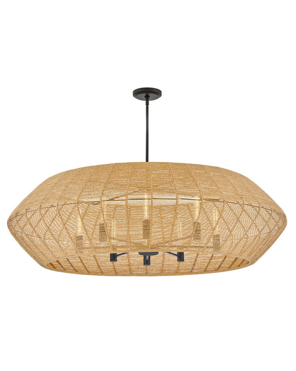 Luca 60" Eight Lights Extra Large Convertible Drum Chandelier, Black / Camel Shade