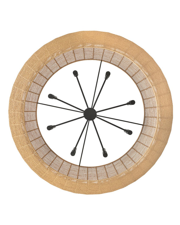 Luca 60" Eight Lights Extra Large Convertible Drum Chandelier, Black / Camel Shade