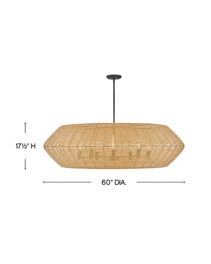 Luca 60" Eight Lights Extra Large Convertible Drum Chandelier, Black / Camel Shade