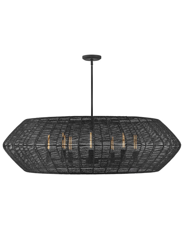 Luca 60" Eight Lights Extra Large Convertible Drum Chandelier, Black / Black Shade