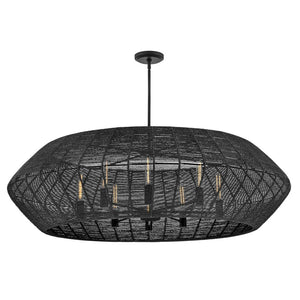 Luca 60" Eight Lights Extra Large Convertible Drum Chandelier, Black / Black Shade