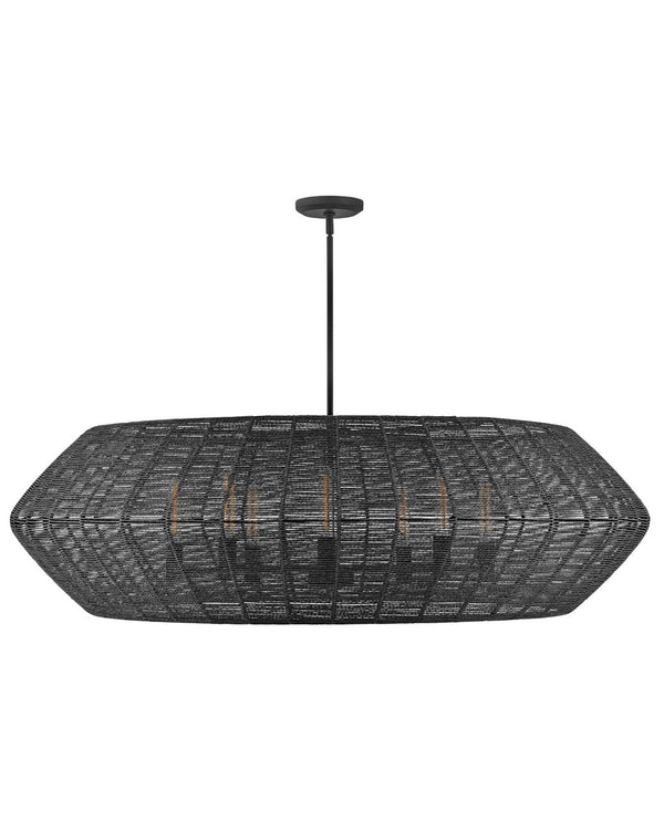 Luca 60" Eight Lights Extra Large Convertible Drum Chandelier, Black / Black Shade