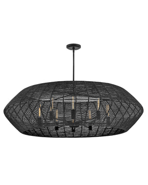 Luca 60" Eight Lights Extra Large Convertible Drum Chandelier, Black / Black Shade